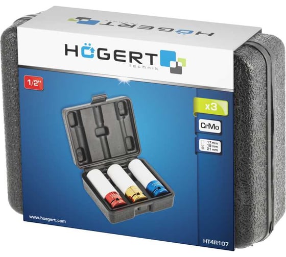 Набор ударных головок 1/2''DR, 3 шт для литых дисков HOEGERT TECHNIK HT4R107