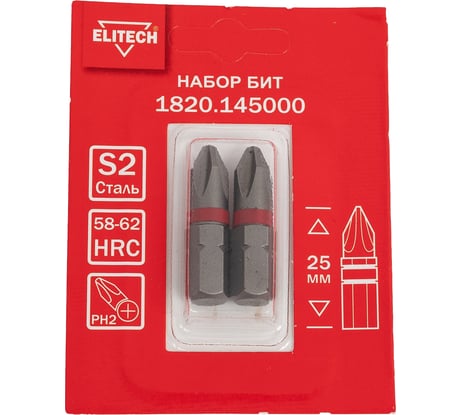 Биты PH2 25 мм, 2 шт 1820.14500 ELITECH 204209