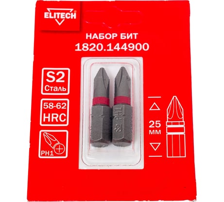 Биты PH1 25 мм, 2 шт 1820.14490 ELITECH 204208