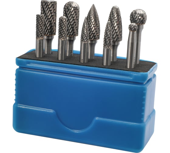 Набор бор-фрез твердосплавных 6/12 мм, HM, S=6 мм, 10 шт, Mini-Box H-Tools 116002HT 1