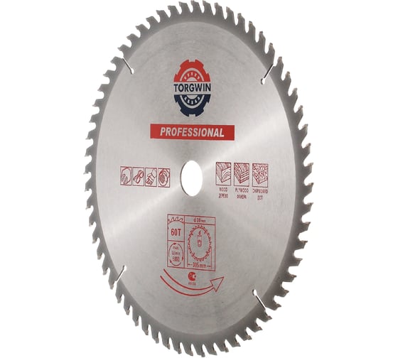 Пильный диск по дереву 305x30(25.4x20x16) мм, Z60 TORGWIN T1386217