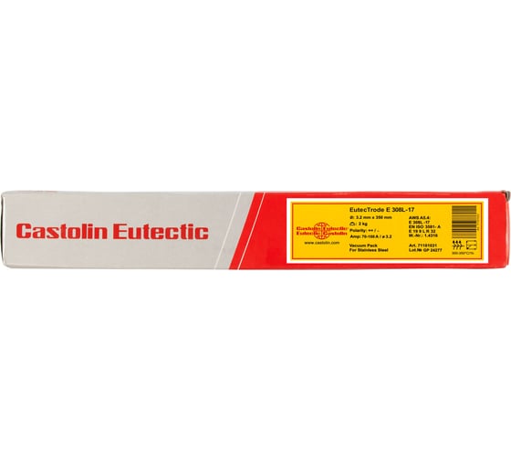 Электроды CASTOLIN  EutecTrode Е308L-17 VP, д.3,2x350мм, упак.2,0кг, 71101031