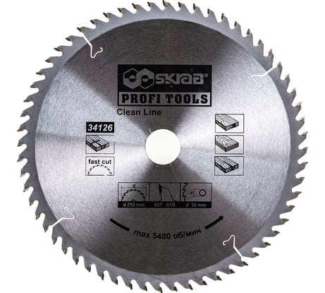 Диск пильный по дереву CLEAN LINE (250х30 мм; 60Т) SKRAB 34126