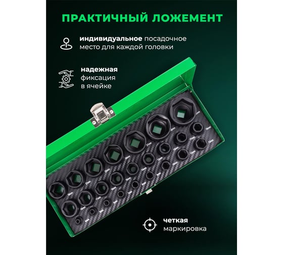 Головки ударные, набор 25 шт, 1/4", 1/2", 6 гр. Rockforce RF-50121K(59045)