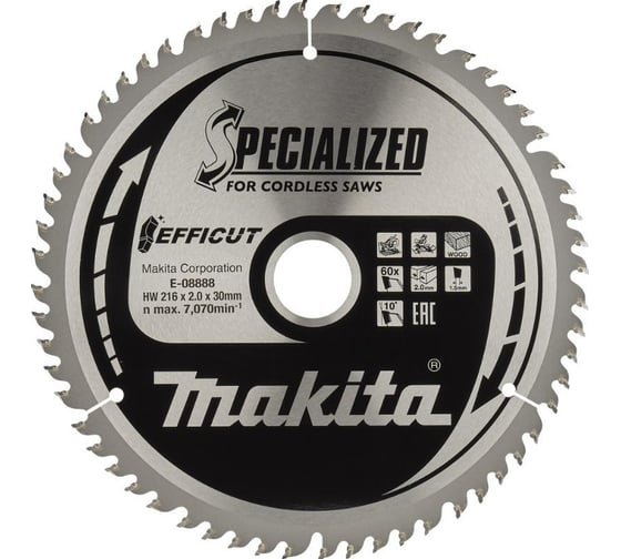 Пильный диск для дерева EFFICUT, 216x30x2/1.5x60T Makita E-08888 1