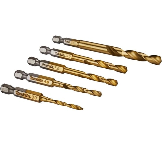 Набор ударных сверл по металлу HSS-TiN 1/4", 5 шт Makita B-57308