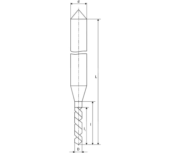 Сверло с утолщенным ц/х 0.58 мм, хв-к 1.2 мм, L=25 мм, l=10.0 мм, l1=8.0 мм, длинная серия, левое, Р6М5, 2309-0876, ГОСТ 8034-76 ИНСТУЛС 00001847565