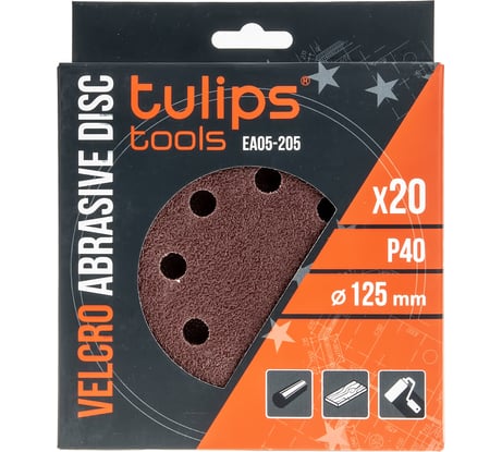 Диск шлифовальный с липучкой, 125 мм, P40, 20 шт Tulips Tools EA05-205