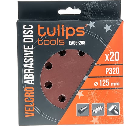 Диск шлифовальный с липучкой, 125 мм, P320, 20 шт Tulips Tools EA05-208