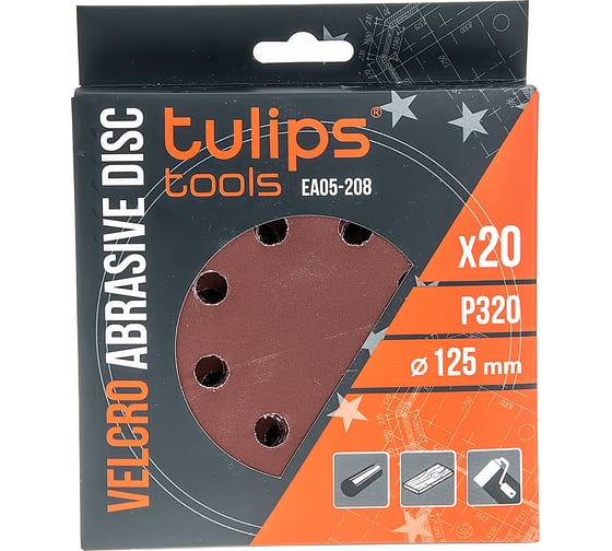 Диск шлифовальный с липучкой, 125 мм, P320, 20 шт Tulips Tools EA05-208
