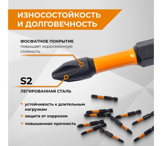 Набор бит ударных IMPACT S2, PH, PZ x 50 мм, 10 шт 5 наконечников RAGE By VIRA 554192