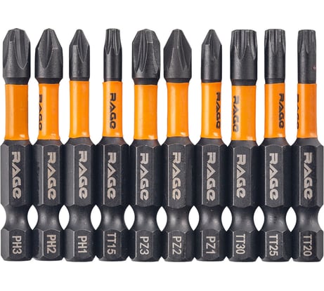 Набор бит для шуруповерта RAGE By VIRA магнитные торсионные IMPACT S2 PH PZ TORX x 50 мм 10 шт 554196