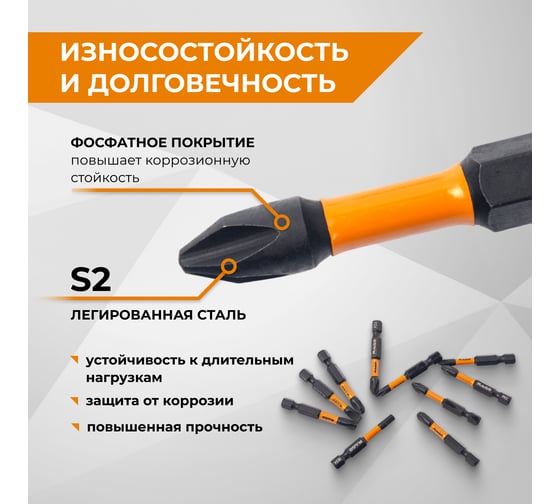Набор бит ударных IMPACT S2, PH, PZ, SL, HEX, TORX x 50 мм, 10 шт By VIRA RAGE 554195