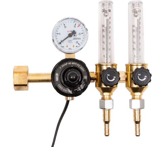 Регулятор расхода газа для углекислоты и аргона У 30/АР, 40 КРП, Р2, 220V, с 2 ротаметрами и подогревателем 220V, 15 МПа, 2x30/40 л/мин, поверенный KRASS 2133505PV