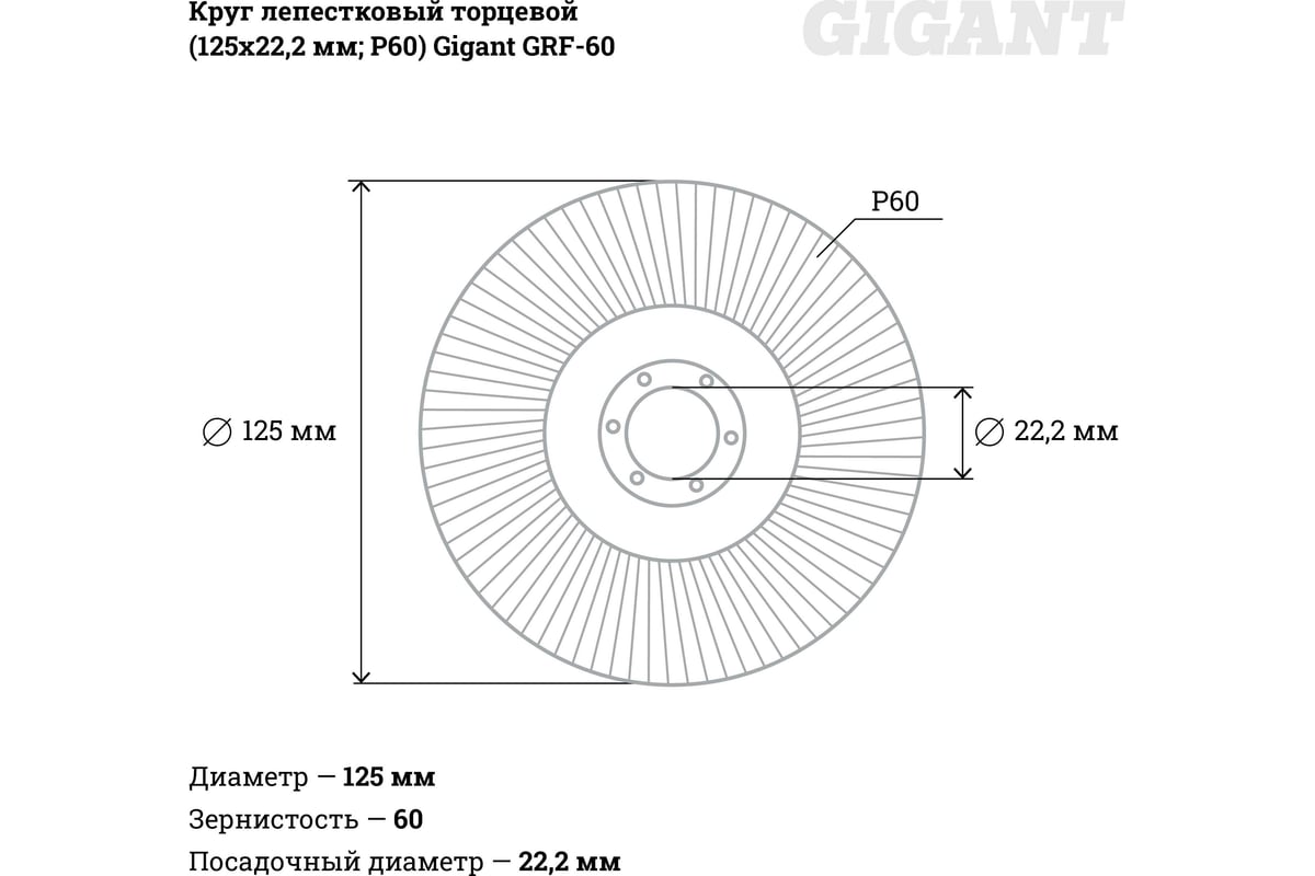 Круг лепестковый торцевой (125x22.2 мм; P60) Gigant GRF-60