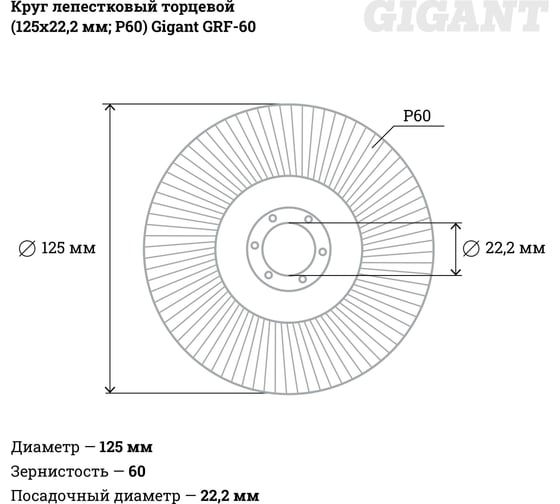 Круг лепестковый торцевой (125x22.2 мм; P60) Gigant GRF-60