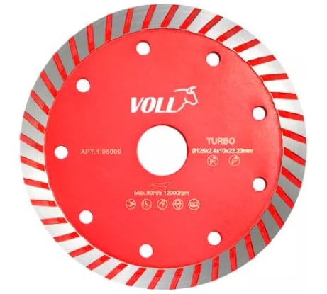Диск алмазный Турбо 125x2.4x10x22.23 мм универсальный VOLL 1.95009