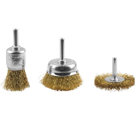 Набор щеток ЭКСПЕРТ витая латунированная стальная проволока (3 шт; 24/50/50 мм) для дрели Зубр 3530-H3_z01