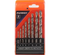 Набор сверл по металлу HSS, 8 шт: 3.0-10.0 мм, в пластиковом боксе Patriot 815010541