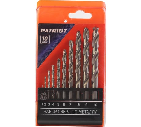 Набор сверл по металлу HSS, 10 шт: 1.0-10.0 мм, в пластиковом боксе Patriot 815010542