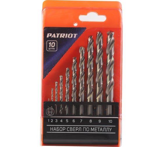 Набор сверл по металлу HSS, 10 шт: 1.0-10.0 мм, в пластиковом боксе Patriot 815010542 1