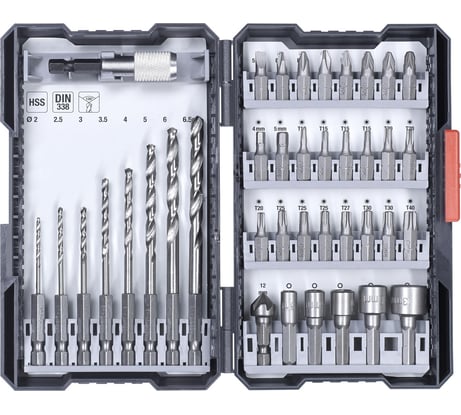 Набор бит, сверл, головок, 39 предметов, кейс kwb 108910