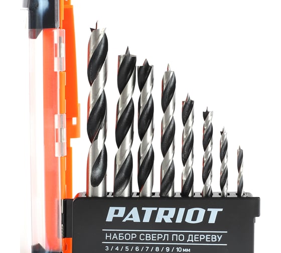 Набор спиральных сверл по дереву (8 шт; 3-10 мм) PATRIOT 815010103
