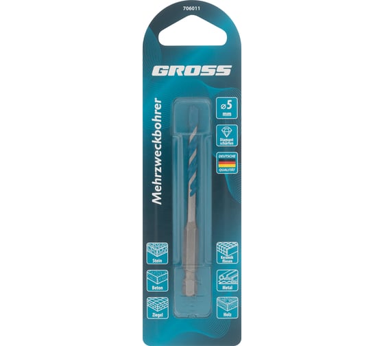 Сверло универсальное, Multipurpose PRO, 6-гр. хвостовик, 5 мм GROSS 706011