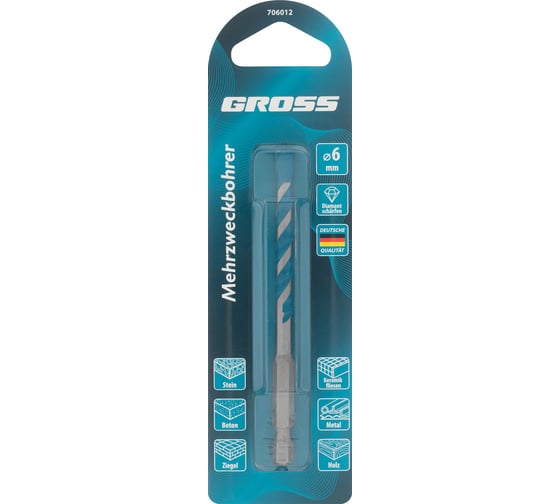 Сверло универсальное, Multipurpose PRO, 6-гр. хвостовик, 6 мм GROSS 706012