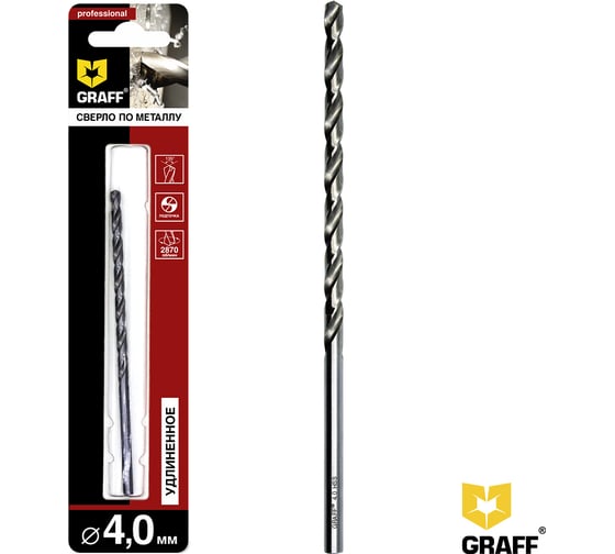 Сверло по металлу удлиненное 4 мм, в блистере GRAFF 7740119