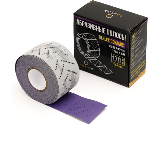 Пoлоса aбразивнaя CERAMIC c улучшенным пылеотвoдoм P400, на липучке, 70 мм, 12 м (70х70 мм - 170 листов) TILFLEX TL27-400