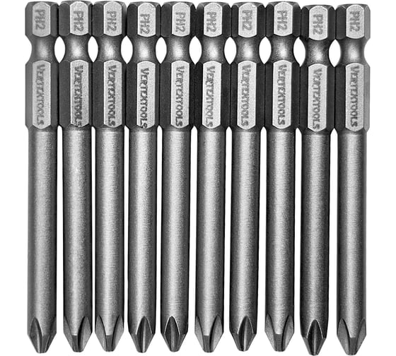 Набор бит (10 шт; PH2; 70 мм) Vertextools БТ-PH2-70