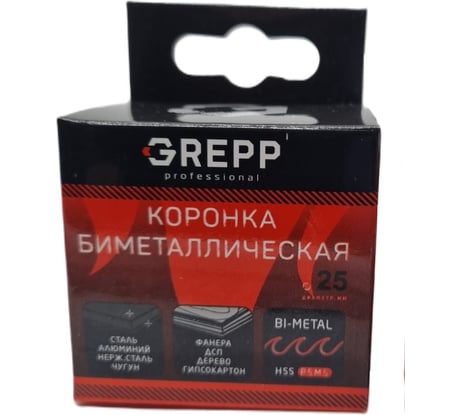 Коронка биметаллическая 25 мм, глубина сверления 38 мм GREPP 207-38025