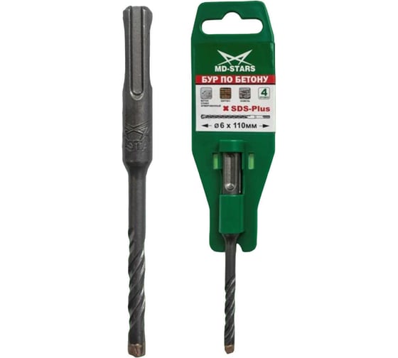 Бур по бетону и кирпичу 4 кромки 20x210 мм, SDS-Plus MD-STARS MD-B4C20Х210 1