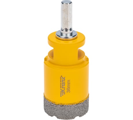 Коронка алмазная профессиональная по керамограниту и железобетону М14, вакуумное спекание, 38 мм, для УШМ KRANZ KR-92-1018