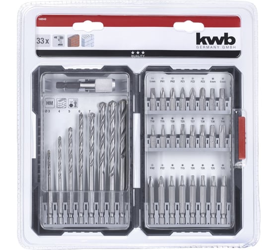 Набор бит, сверл, 33 предмета, кейс KWB 108940 1
