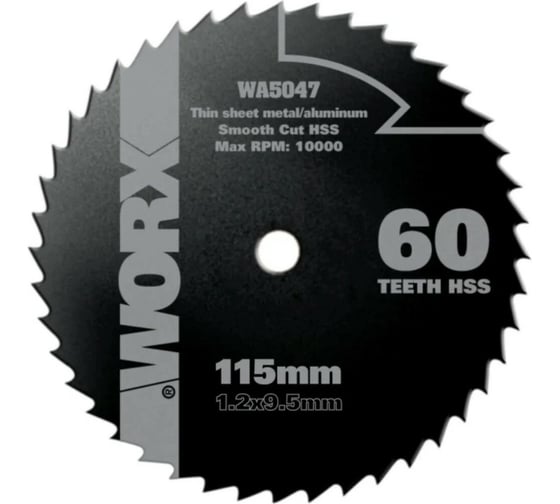 Пильный диск по алюминию (60T; 115х1.2х9.5 мм) WORX WA5047