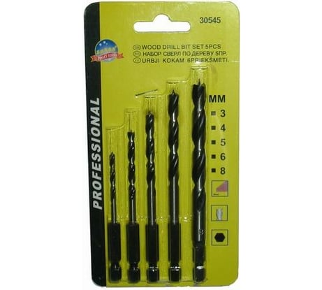 Набор сверл по дереву  (5 шт; 3-4-5-6-8 мм; CrV) под шуруповерт SKRAB 30545
