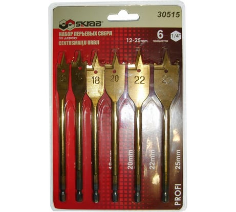 Набор сверл перьевых по дереву (6 шт;12-16-18-20-22-25 мм; 1/4) SKRAB 30515