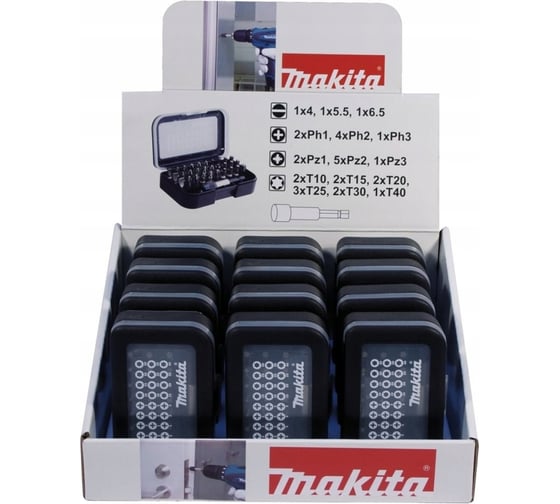 Набор бит с держателем 12 шт, в наборе 30 бит и держатель Makita D-30667-12 1