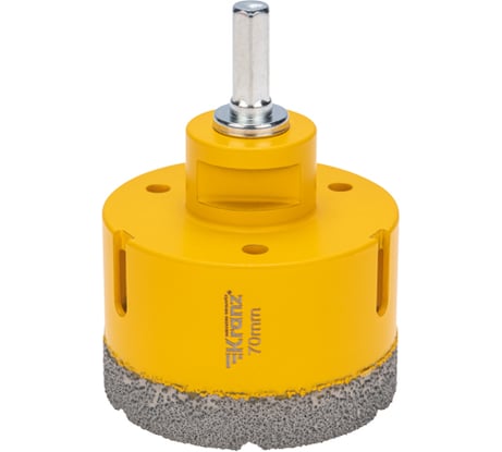 Коронка алмазная профессиональная по керамограниту и железобетону М14, вакуумное спекание, 70 мм, для УШМ KRANZ KR-92-1026