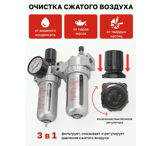 Блок подготовки воздуха 1/2" фильтр-регулятор+лубрикатор Forsage F-AFRL804(47053)