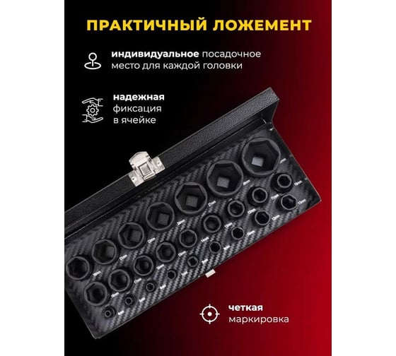 Набор головок ударных 25 предметов 1/4", 1/2" (6гр.)(1/2": 10,11,12,13,14,15,16,17,18,19,21,22,24,27,30,32мм. 1/4": 4,5,6,7,8,9,10,12,13мм.) Forcekraft FK-50121K(59039)