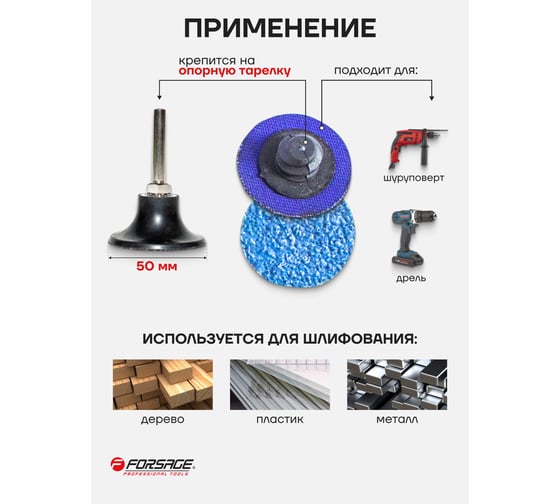 Круг абразивный шлифовальный 50 мм, №36, синий, 50 шт Forsage F-BD236Z(48977)