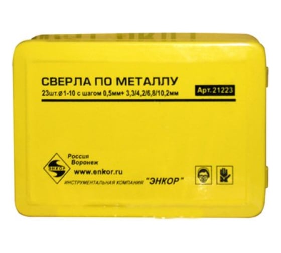 Набор сверл по металлу (23 шт; 1-10.2 мм; шаг 0.5 мм) Энкор 21223