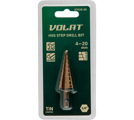 Сверло по металлу ступенчатое 4-20 мм HSS TIN ВОЛАТ 87020-20