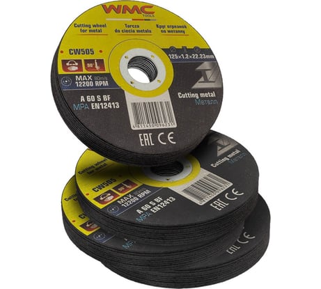 Круг отрезной абразивный 125x1.2x22.2 мм, 40 шт WMC TOOLS WMC-CW505/40шт к-т/(59867)