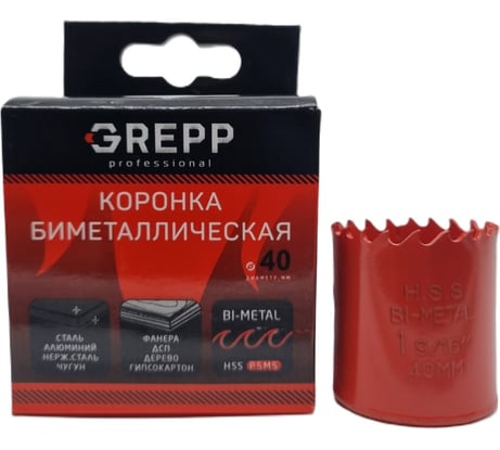 Коронка биметаллическая 40 мм, глубина сверления 38 мм GREPP 100 207-38040