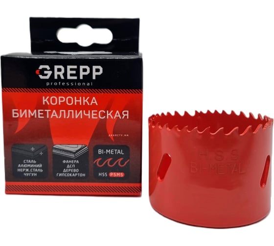 Коронка биметаллическая 54 мм, глубина сверления 38 мм GREPP 100 207-38054 1
