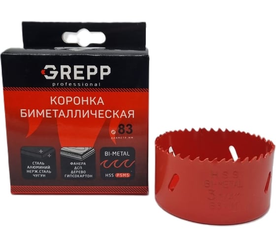 Коронка биметаллическая 83 мм, глубина сверления 38 мм GREPP 30 207-38083 1